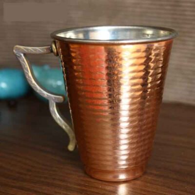 Persian Copper Cup – Handcrafted with Handle for Cold Drinks – Hammered Butterfly