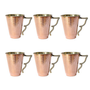 Persian Handmade Set of 6 Copper Cup Model Azari