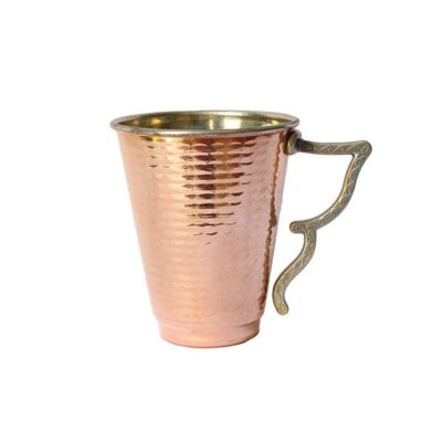 Persian Copper Cup – Set of 6 Handcrafted with Handle for Cold Drinks – Hammered Azari