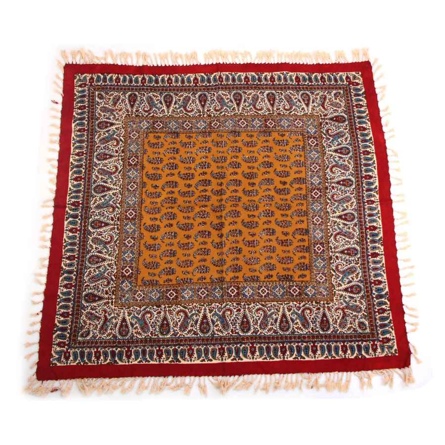 Persian Tablecloth Isfahan's Traditional Kalamkari Block Print Yellow ShopiPersia