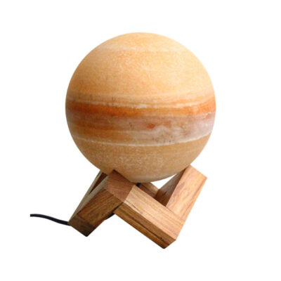 Persian Globe Salt Lamp – Handcrafted Planet Design with Wooden Base