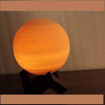 Persian Globe Salt Lamp – Handcrafted Planet Design with Wooden Base