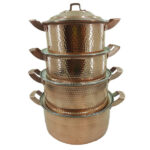 Persian Copper Stock Pot - Traditional Hammered Cooking Set of 4