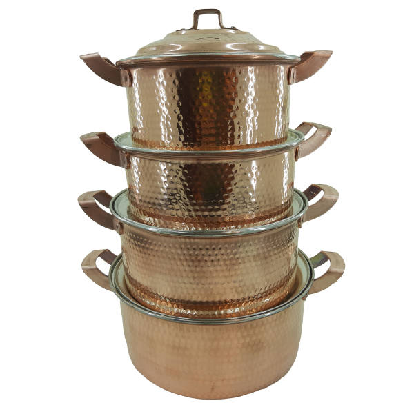 Persian Copper Stock Pot - Traditional Hammered Cooking Set of 4