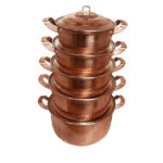 Persian Copper Stock Pot - Traditional Hammered Cooking Set of 5
