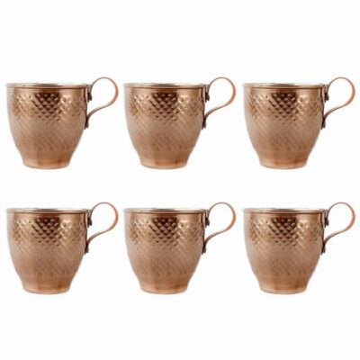 Persian Copper Cup – Set of 6 Handcrafted with Handle for Cold Drinks – Hammered Khomree