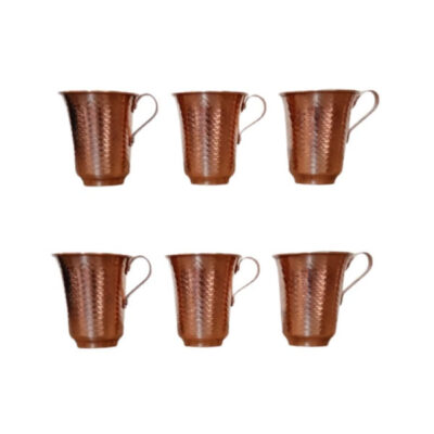 Persian Copper Cup – Set of 6 Handcrafted with Handle for Cold Drinks – Hammered Limak