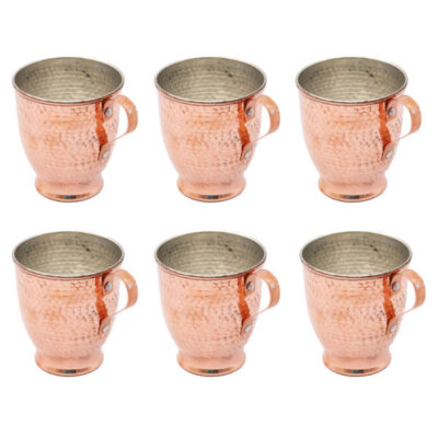 Persian Copper Cup – Set of 6 Handcrafted with Handle for Cold Drinks – Hammered Maah