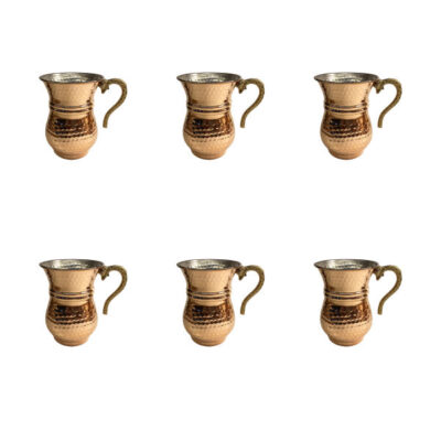 Persian Copper Cup – Set of 6 Handcrafted with Handle for Cold Drinks – Hammered