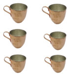 Persian Copper Cup – Set of 6 Handcrafted with Handle for Cold Drinks – Hammered Ctar