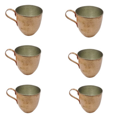 Persian Copper Cup – Set of 6 Handcrafted with Handle for Cold Drinks – Hammered Ctar