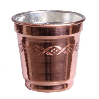 Persian Copper Cup – Set of 6 Handcrafted with Handle for Cold Drinks – Hammered Diamond