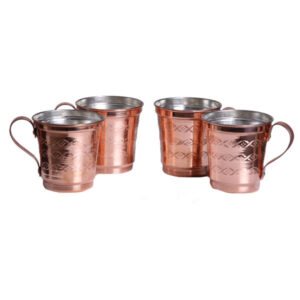 Persian Copper Cup – Set of 6 Handcrafted with Handle for Cold Drinks – Hammered Fardad