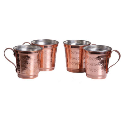 Persian Copper Cup – Set of 6 Handcrafted with Handle for Cold Drinks – Hammered Fardad