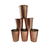 Persian Copper Cup – Set of 6 Handcrafted with Handle for Cold Drinks – Hammered Hakaki