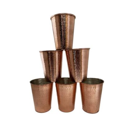 Persian Copper Cup – Set of 6 Handcrafted with Handle for Cold Drinks – Hammered Hakaki