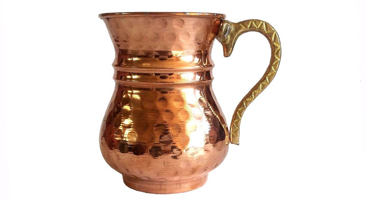 Persian Copper Cup – Set of 6 Handcrafted with Handle for Cold Drinks – Hammered Heart