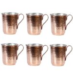 Persian Copper Cup – Set of 6 Handcrafted with Handle for Cold Drinks – Hammered Lale