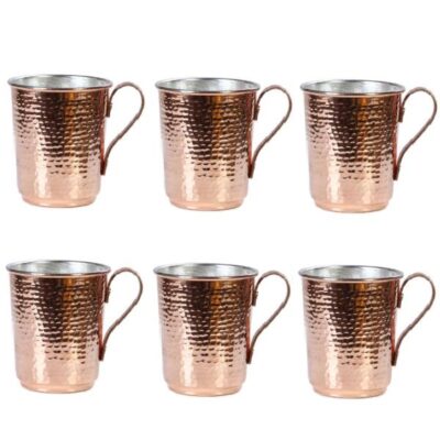 Persian Copper Cup – Set of 6 Handcrafted with Handle for Cold Drinks – Hammered Lale
