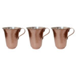 Persian Copper Cup – Set of 3 Handcrafted with Handle for Cold Drinks – Hammered Maha