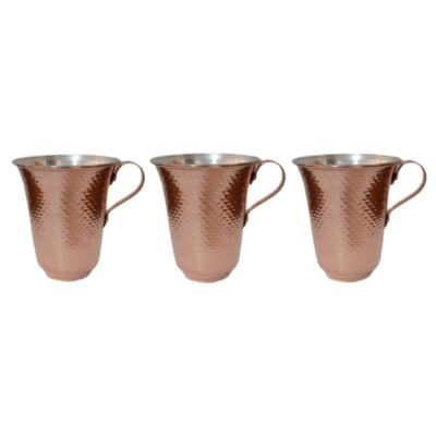 Persian Copper Cup – Set of 3 Handcrafted with Handle for Cold Drinks – Hammered Maha