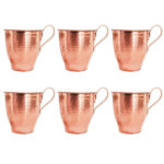 Persian Copper Cup - Set of 6 Handcrafted with Handle for Cold Drinks - Hammered Taras
