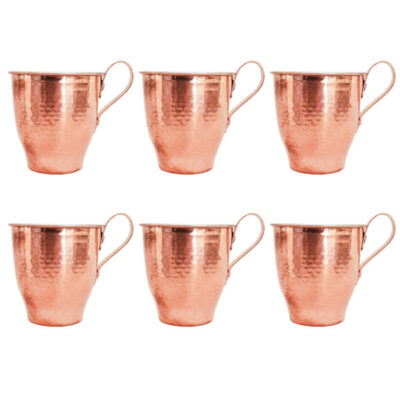 Persian Copper Cup – Set of 6 Handcrafted with Handle for Cold Drinks – Hammered Taras