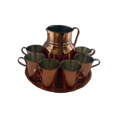 Persian Copper Cup – Set of 8 Handcrafted with Handle for Cold Drinks – Hammered