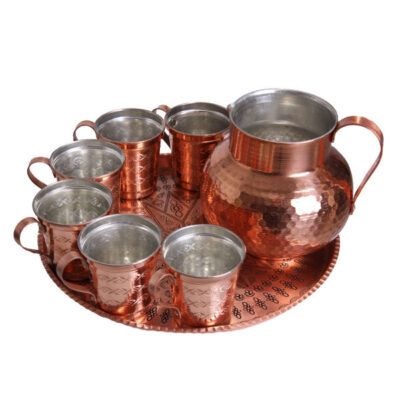 Set of Persian Copper Pitcher & Cups Traditional Hammered Hana