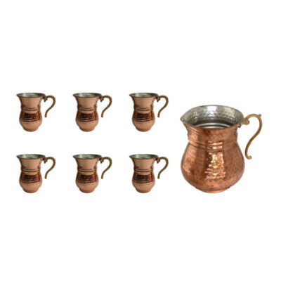 Persian Copper Cup – Set of 8 Handcrafted with Handle for Cold Drinks – Hammered Moon