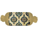 Traditional Persian Cylindrical Bolster Pillow with Velvet Fabric Beige