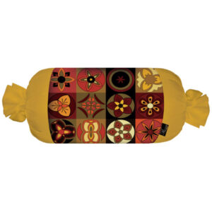 Traditional Persian Cylindrical Bolster Pillow with Velvet Fabric Mustard
