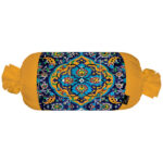 Traditional Persian Cylindrical Bolster Pillow with Velvet Fabric Yellow
