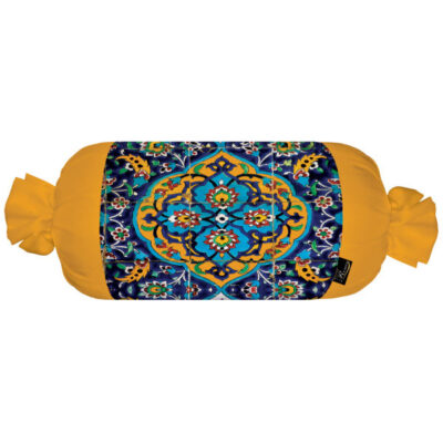 Traditional Persian Cylindrical Bolster Pillow with Velvet Fabric Yellow