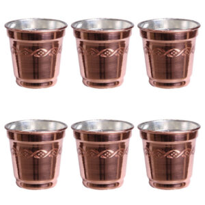 Persian Copper Cup – Set of 6 Handcrafted with Handle for Cold Drinks – Hammered Yas