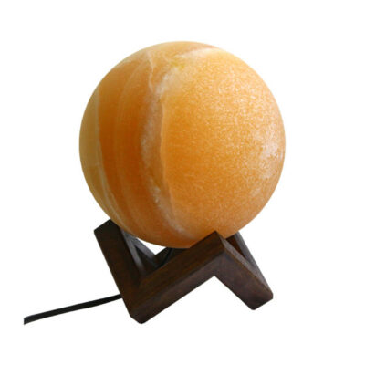 Persian Globe Salt Lamp – Handcrafted Araz Design with Wooden Base