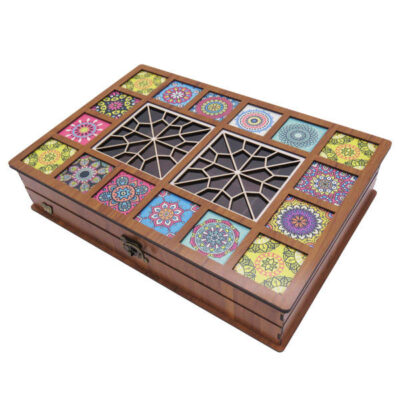 Persian Wooden Tea Bag Organizer Box with Chests Deluxe