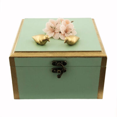 Wooden Box for Gift Giving with Artistic Pattern Flowers & Birds