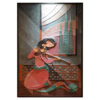 Original Persian Abstract Art Painting - Watercolor on Wood, Musician Girl with Setar