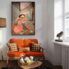 Original Persian Abstract Art Painting - Watercolor on Wood, Musician Girl with Setar