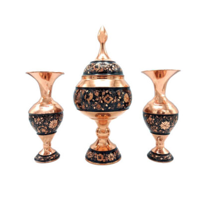 Set of Handcrafted Persian Engraved Copper Vases & Bowl G32