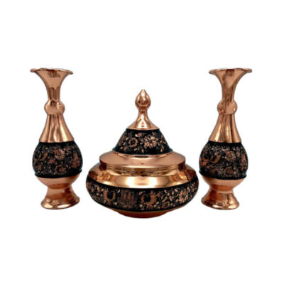 Set of Handcrafted Persian Engraved Copper Vases & Bowl G35