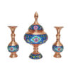 Handcrafted Persian Copper Sugar Bowl with Lid & Vases - Minakari Enameled Lotus