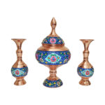 Handcrafted Persian Copper Sugar Bowl with Lid & Vases - Minakari Enameled Lotus