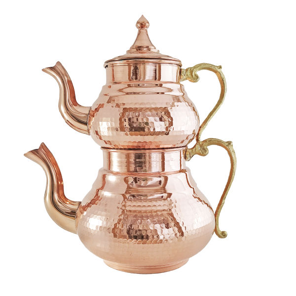 Persian Copper Double Teapot Durable and Hammered Mesin