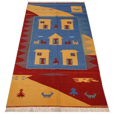 Persian Wool Kilim Rug Handwoven Model Qajari Blue