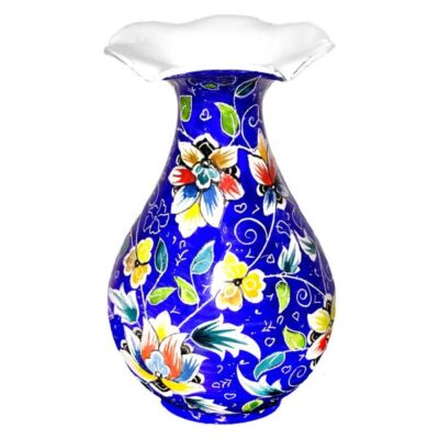 Decorative Copper Vase Hand-Painted with Persian Minakari Enamel Blue Sky