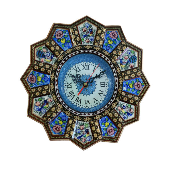 Handcrafted Persian Wooden Wall Clock - Khatam Marquetry Art, Darya