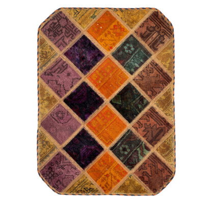 vintage Persian Hand-Knotted Patchwork Carpet Orange