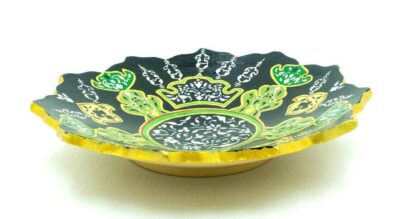 Decorative Pottery Wall Plate Hand-Painted Black & Green